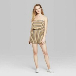 Wild Fable Womens Strapless Blouson Striped Romper Size XXL Golden Yellow NWT